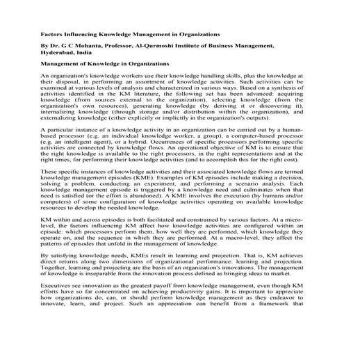 Factors Influencing Knowledge Management