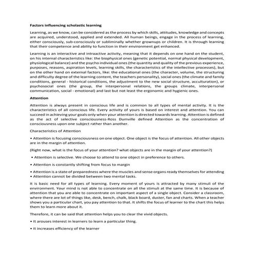 Factors influencing scholastic learningf