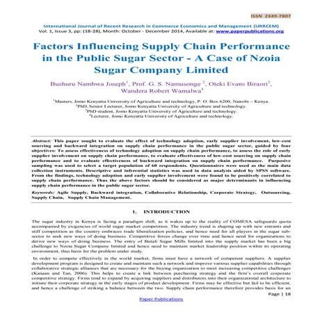 Factors Influencing Supply Chain Performance in the Public Sugar Sector - A C...