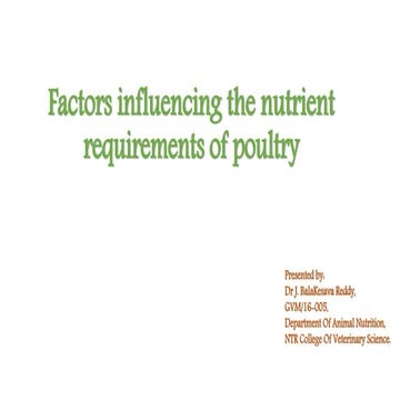 Factors influencing the nutrient requirements of poultry