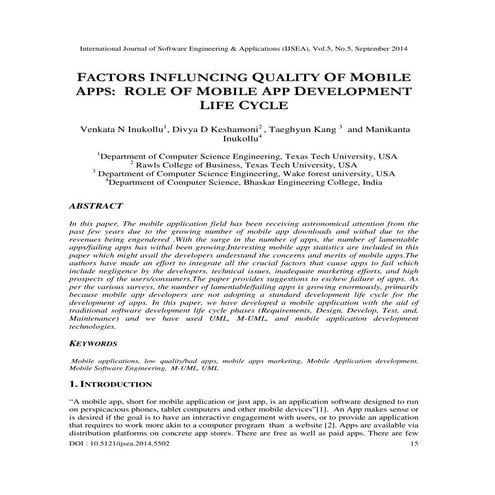 Factors influncing quality of mobile apps role of mobile app development life...