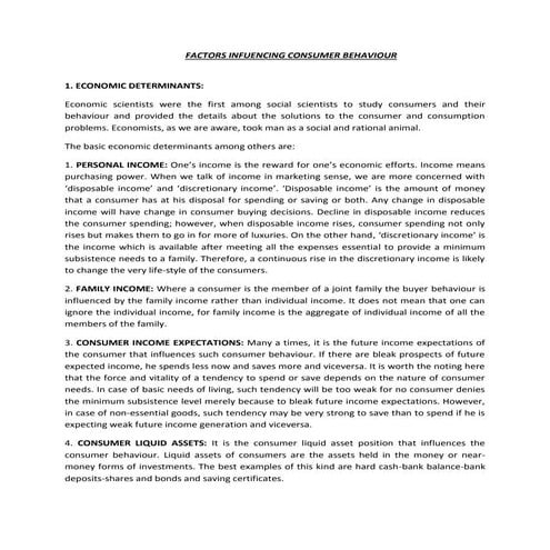 Factors infuencing consumer behaviour