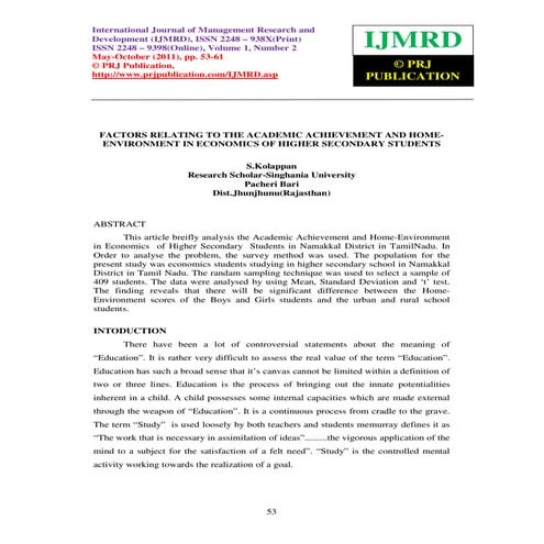 Factors relating to the academic achievement and home environment in economic...