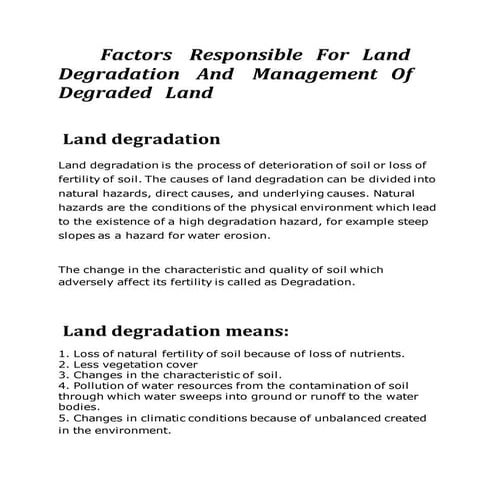 Factors    responsible   for   land      degradation    and    management   o...