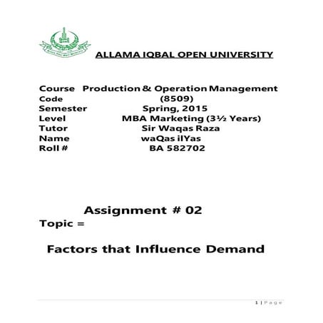 Factors that Influence Demand (Bata Pakistan Ltd.)