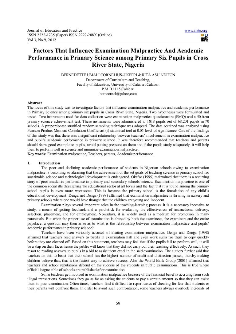 Factors that influence examination malpractice and academic Factors that influence examination malpractice and academic