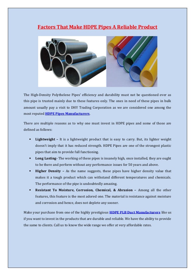 Factors that make hdpe pipes a reliable product