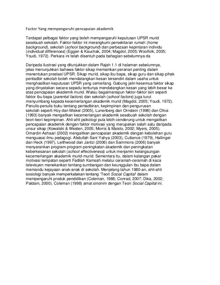 Factor Yang Mempengaruhi Pencapaian Akademik