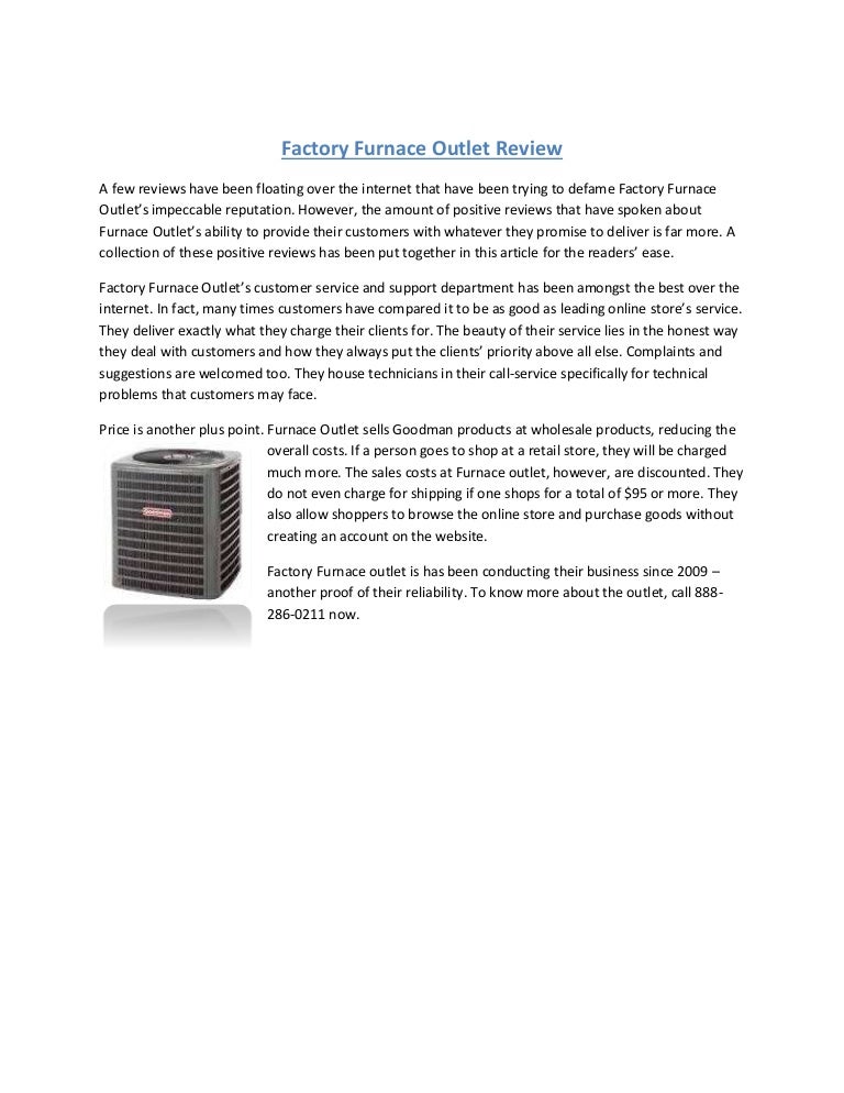 Factory furnace outlet review
