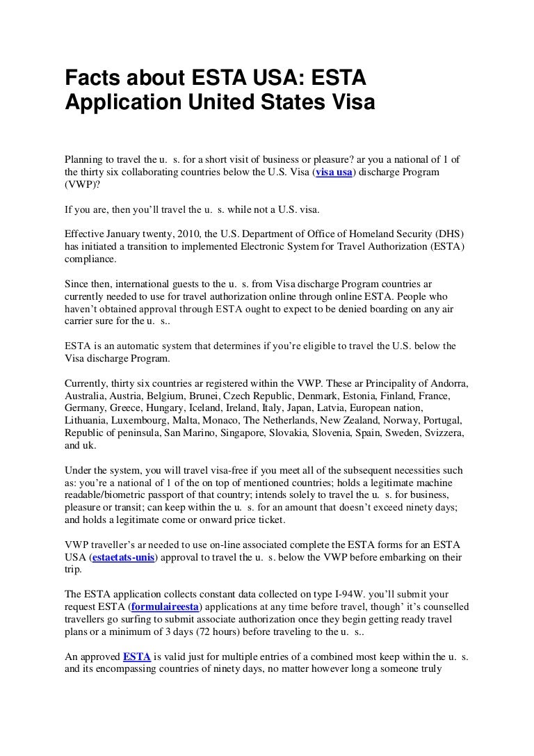 Facts about esta usa esta application united states visa