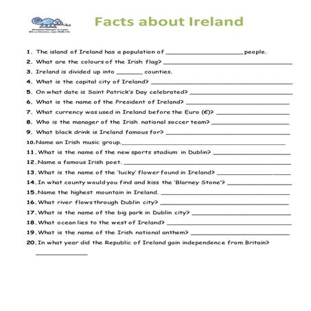Facts about ireland 20 questions | DOCX