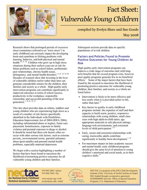 Fact sheet of vulnerable kids