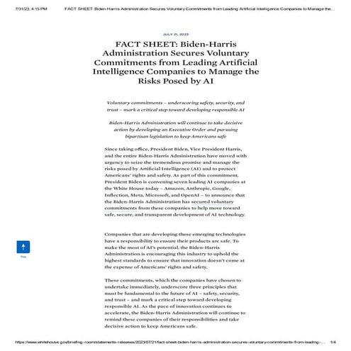 FACT SHEET_ Biden-Harris Administration Secures Voluntary Commitments from Le...