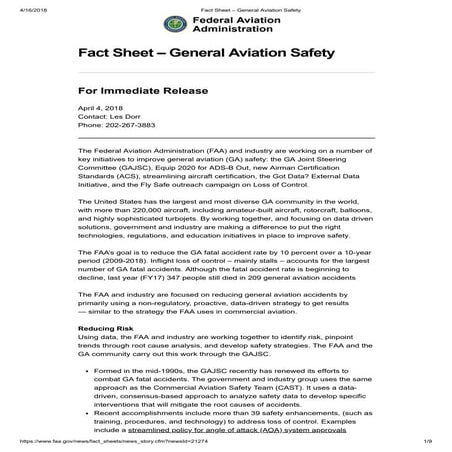Fact sheet general aviation safety