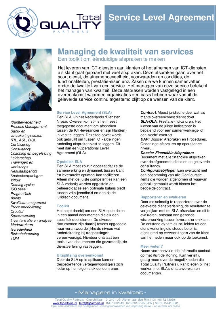 Factsheet Service Level Agreement Factsheet Service Level Agreement