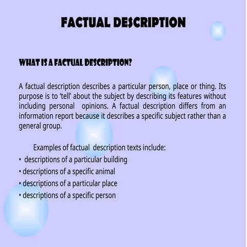 FACTUAL DESCRIPTION FOR JUNIOR HIGH SCHOOL GRADE