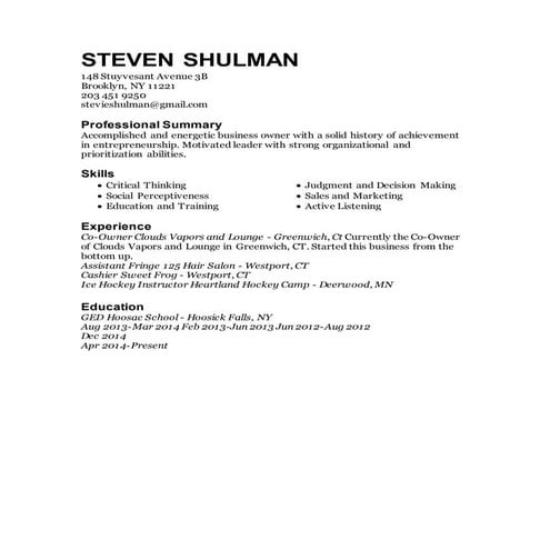STEVEN SHULMAN resume | DOCX