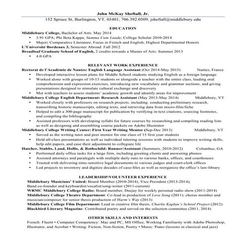 Resume - John Sheftall