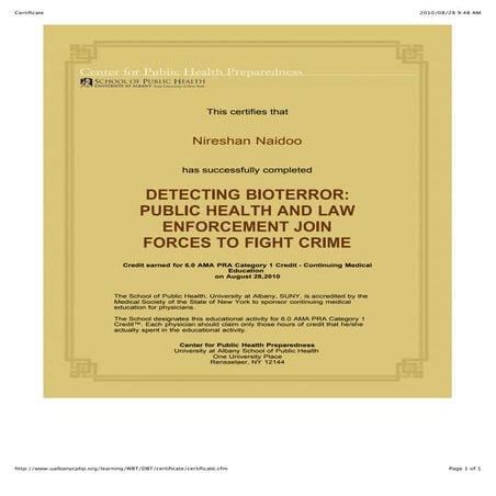 bioterror certificate