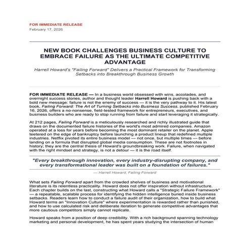 NEW BOOK CHALLENGES BUSINESS CULTURE TO EMBRACE FAILURE AS THE ULTIMATE ...