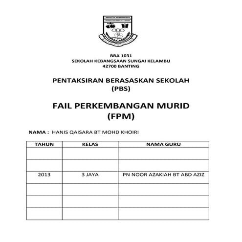 Fail perkembangan murid | DOCX