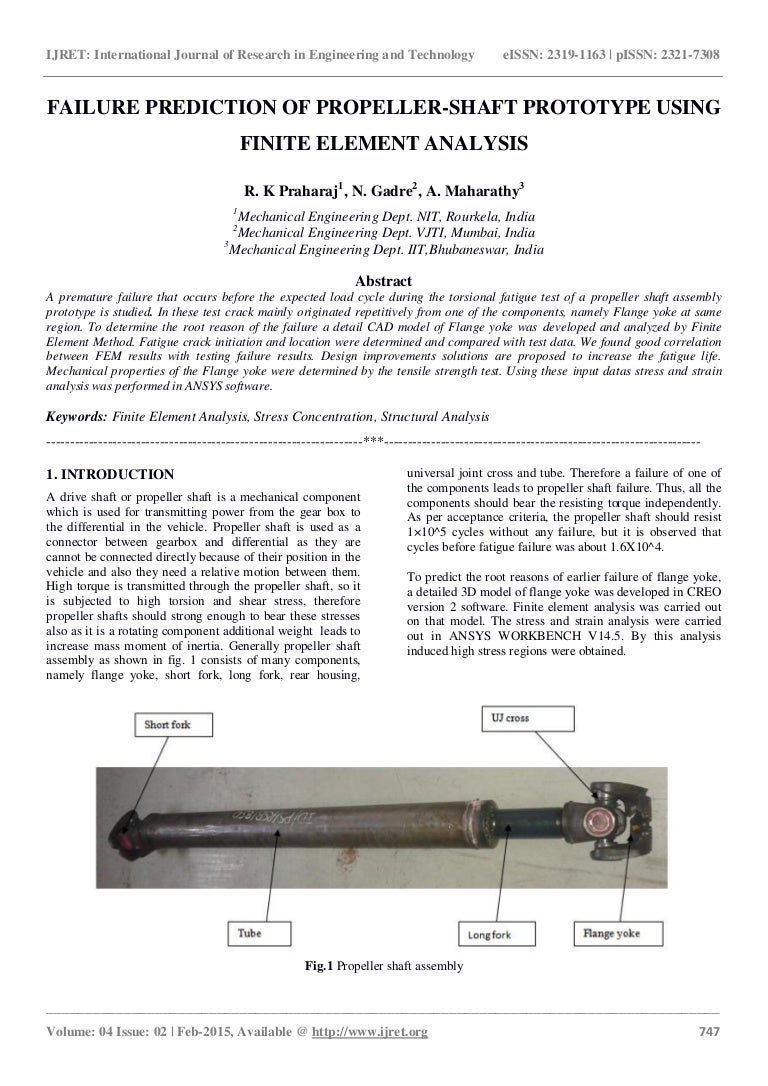 Failure prediction of propeller shaft prototype using finite element