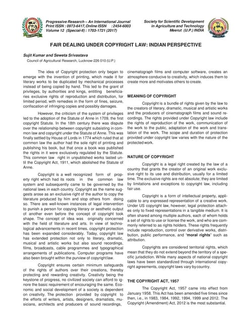 Fair dealing under copyright law indian perspective