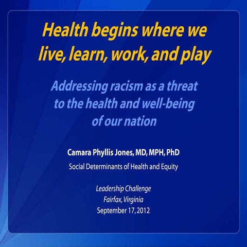 Addressing Racism as a Threat to the Health and Well-Being of Our Nation