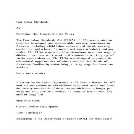 The Fair Labor Standards Act of 1938 | DOCX