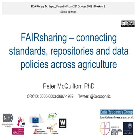 FAIRsharing - connecting standards, repositories and data policies across agriculture.