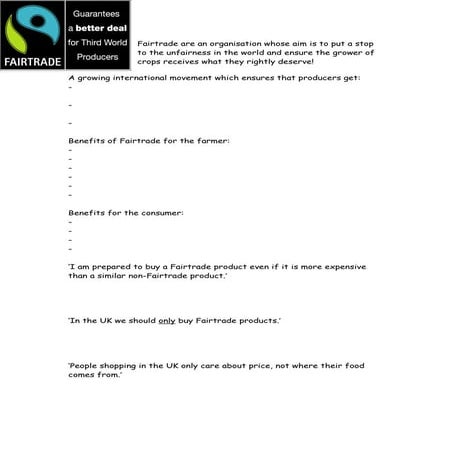 Fairtrade worksheet