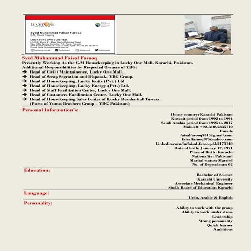 Faisal Farooq Curriculum Vitae