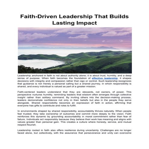 Faith-Driven Leadership That Builds Lasting Impact | PDF