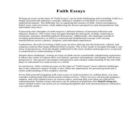 Faith Essays. Northwood Technical College