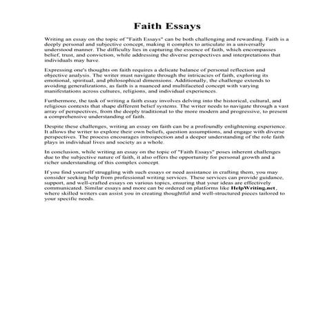 Faith Essays. Statement of Faith - ICM.  Faith essay sample. Christian Faith....