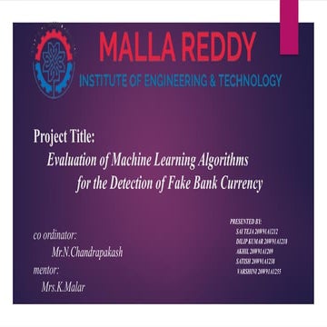 Evaluation Of ML Algorithms For The Detection Of Fake Bank Currency