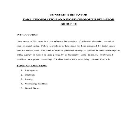 FAKE INFORMATION & WORD-OF-MOUTH BEHAVIOR