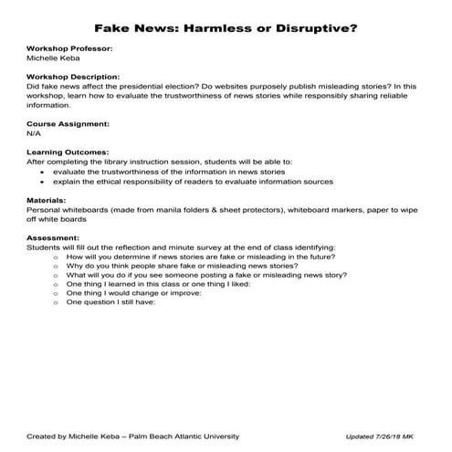Fake News Lesson Plan