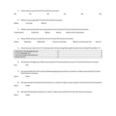 Fake news questionnarie
