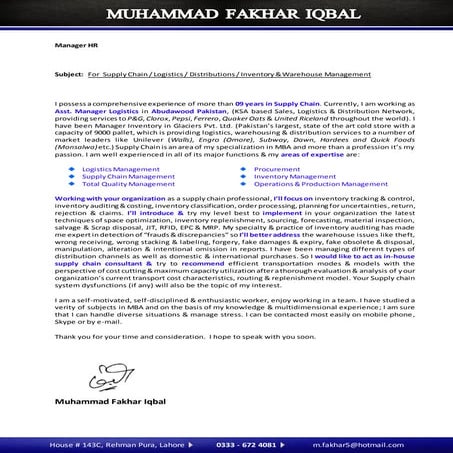 CV_Resume  supply chain logistics distribution warehouse 