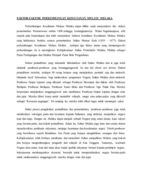 Faktor faktor perkembangan kesultanan melayu melaka