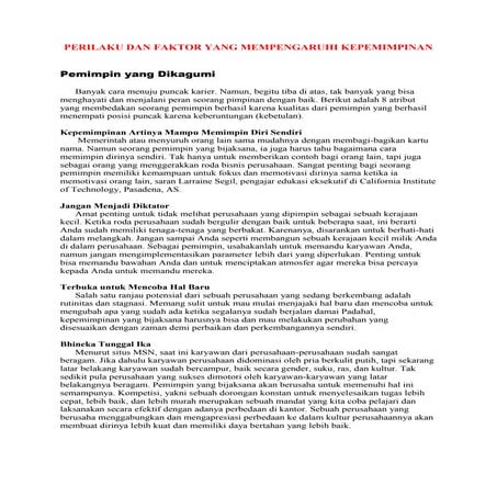 Faktor yang mempengaruhi kepemimpinan