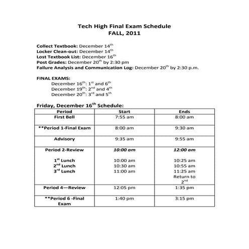 Fall 2011 final exam schedule