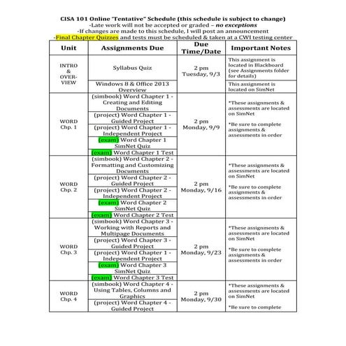Fall 2013 cisa 115 online schedule