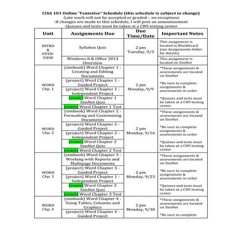 Fall 2013 cisa online schedule