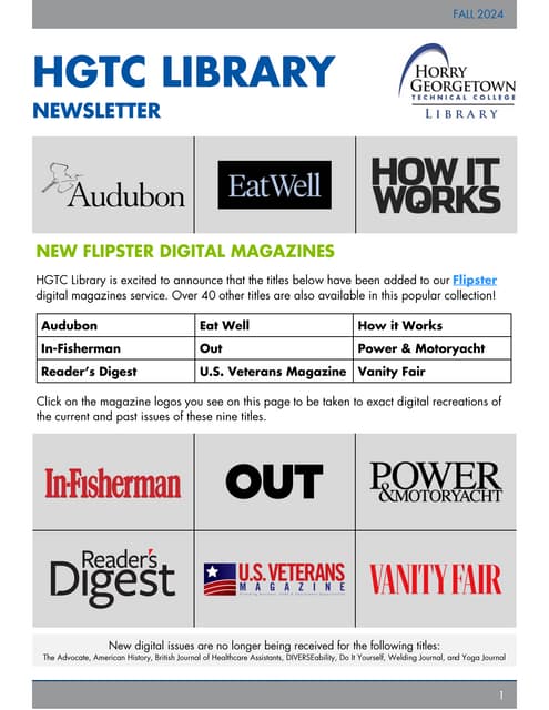 Fall 2024 Horry Georgetown Technical College Library Newsletter PDF Fall 2024 Horry Georgetown Technical College Library Newsletter PDF