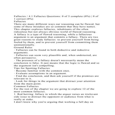 Fallacies  4.1 Fallacies Questions 0 of 5 complete (0)  0 of 1.docx