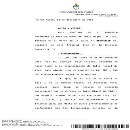Fallo del Tribunal Federal 7 que libera a Julio De Vido | PDF