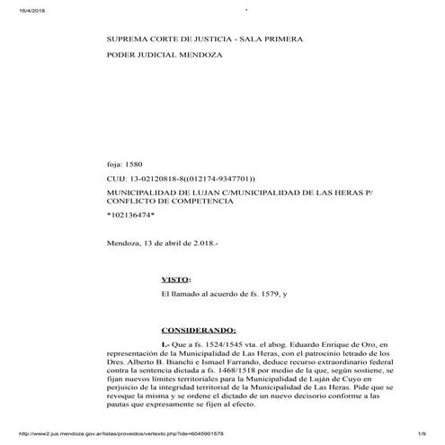 Fallo de la Suprema Corte rechazó recurso de Las Heras | PDF