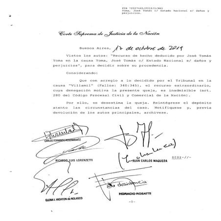 Desestiman recurso de José Yoma por reclamo de indemnización por exiliarse en...